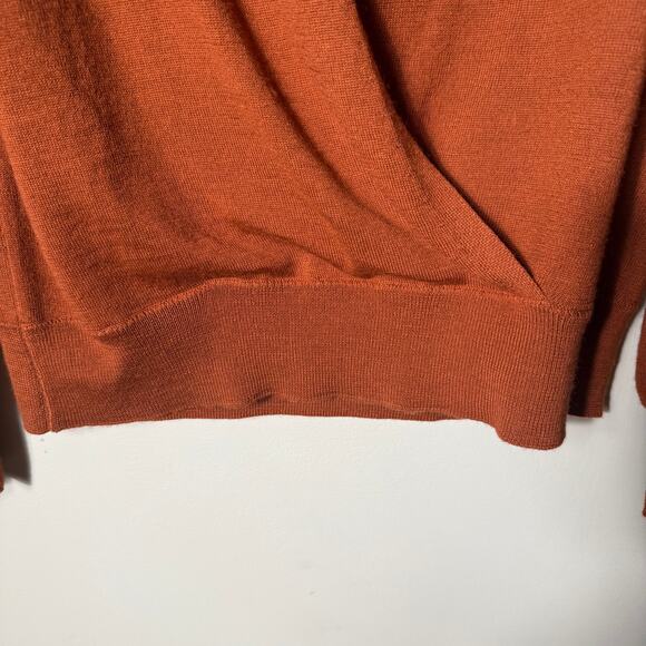 Christian Siriano Merino Wool Blend Surplice Sweater SZ L Rust Orange Fall Work - Picture 5 of 8